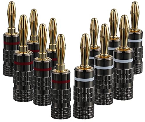 SIGANDG 6 Paare / 12 Stück Bananenstecker 4mm 24K Vergoldete Lautsprecherstecker für Lautsprecherkabel, Heimkino, Audio/Video Receiver und Verstärker (Laternenform)
