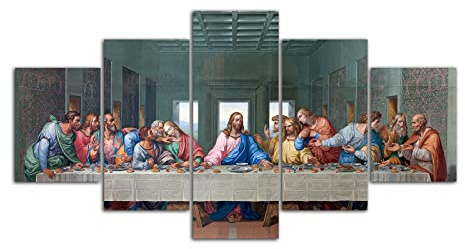 5 Stück Das letzte Abendmahl Wandkunst Bild Leonardo Da Vinci Renaissance Religiöses Poster Druck Leinwand Gemälde Moderne Esszimmer Wohnzimmer Büro Dekoration (insgesamt 80 x 150 cm, ohne Rahmen)