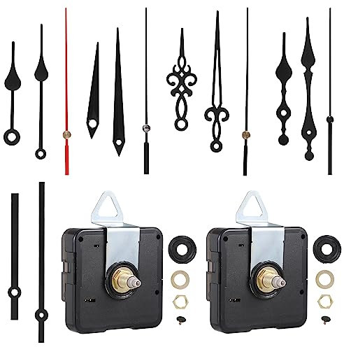 sdhiiolp 2 Stück Quarz Uhrwerk für Wanduhr mit 5 Verschiedenen Paaren Hände Langschaft Uhrwerk-Set mit Hohem Drehmoment Geräuschloses Uhrwerk Wanduhr Bewegungs Mechanismus DIY Uhr Wanduhr Ersatz
