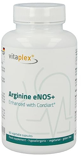 Vitaplex Arginine eNOS+ - 500 mg reines L-Arginin pro Kapsel - Mit Cordiart Zitrus-Extrakt - 90 Kapseln