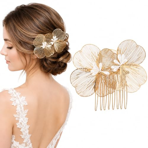 FOMIYES Peigne À Cheveux Doré Fleur Vintage Accessoire Mariage Mariée Élégant Pour Coiffure Soirée Et Événements Spéciaux