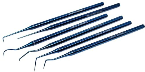 A2Z 6 Pcs Professional Dental Picks for Teeth Cleaning, 100% Surgical Stainless Steel & Blue Titanium Coated Plaque Remover for Teeth, Hygiene Set, Scraper Oral Care Kit To Remove Tartar and Calculus