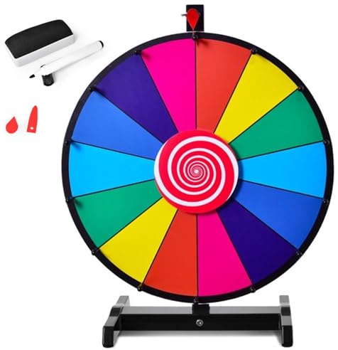 SOARS 24 Glücksrad zum Drehen, Gluecksrad inkl. Whiteboard Marker & Schwamm, Glücksrad zum selbstgestalten, Preisrad, Tischglücksrad für Wortspiele, Neujahr, Party (φ60cm, 14 Teile)