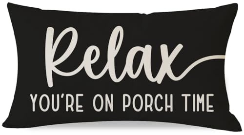 PANDICORN Decorative Throw Pillow Covers 12x20 Inch Relax Porch Time, Black