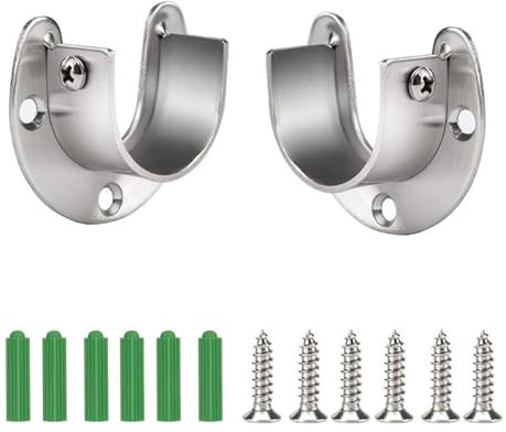 ChAusa 2 Stück Rundrohr Halterung, Edelstahl Kleiderstangenhalter 32mm, Kleiderstangen Halterung Schrank, mit Schrauben für Kleiderschrankhalterung, Gardinenstange, Kleiderstange (Silber)