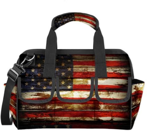 Amerikanische Flagge Werkzeugtasche Amerikaner Multifunktions-Werkzeug-Organizer Handtasche Elektriker Handwerker mit Schultergurt Tote Werkzeugtaschen für Werkzeuge Kleinteile