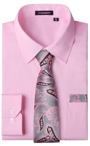 HISDERN 503 Chemise habillée à manches longues pour homme avec cravate assortie et poche carrée