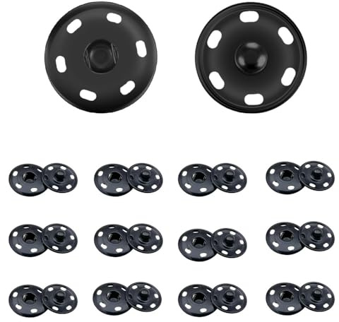 Naisfei Annähen Druckknöpfe aus Metall, 12 Stück, 21mm, Schwarz, Metall | Schwarz Metall Druckknöpfe zum für Geldbeutel, Handtasche, Kleidung, Schuhe, Nähreparatur, Handwerk DIY