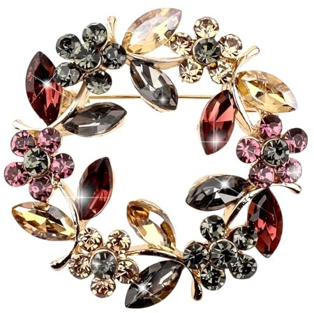 Vintage Rose Floral Crystal Pearl Flower Brooch Pins - Rhinestone Brooches for Women, Girls - Coats, Wedding, Shawls, Parties, Proms