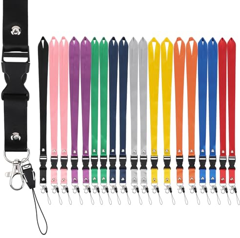 Segus Schlüsselband, 20 Stück Lanyard mit Lobster Clasp Abnehmbar, Umhängeband Schlüssel, Schlüsselband Bunt mit Karabinerhaken, Umhängeband für Ausweishüllen, Schlüssel