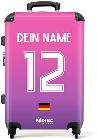 NoBoringSuitcases© Reisekoffer Personalisiert, Koffer Groß, | 72 L - Hartschalenkoffer, TSA Schloss, Reisekoffer mit Rollen Groß, Koffer M (EM 2024 - Auswärtstrikot Deutschland - Rosa,
