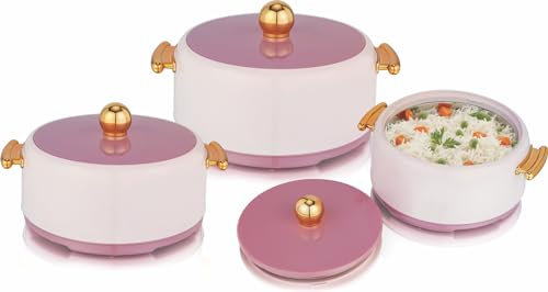 Casserole Pot Serving Dishes with Lids - 3pc Hot Pot Food Container Set Stainless Steel Inner (Purple 3pc Set 1L/2L/3L)