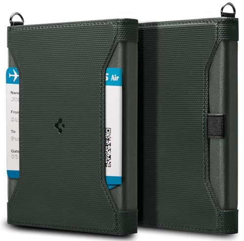 Spigen Reisepass Hülle mit RFID-Blockierung und SIM-Karten-Pin Passport Cover aus Kunstleder - Militärgrün