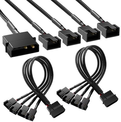 KUOQIY 2 Stücke Molex auf Lüfter Adapter Kabel, 4 Pin Molex auf 4 x 3 Pin / 4 Pin PMW 12V PC-Gehäuselüfter Stromadapterkabel, Molex auf Lüfter Konverter
