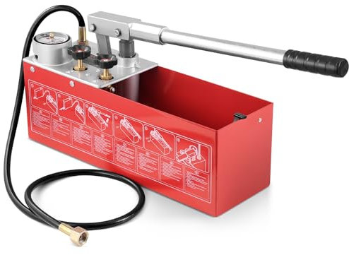 VEVOR Hydrostatic Test Pump, Max 25 bar/362 PSI, Dual Valve Hydraulic Manual Water Pressure Tester Kit with Gauge 2.8 Gal Water Tank, 4.6 ft Hose with 1/2 inch External Thread Connector for Pipeline