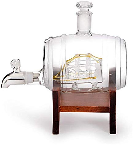 Decanter Barile Decanter for Whisky con Nave, Dispenser for Liquori da 1000 ml, Regali for Vela/Canottaggio for Uomini e Donne