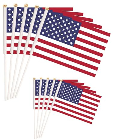 HSIXHAF 10 Pièces drapeaux américains avec drapeau américain et étoiles et rayures 14 x 21 cm