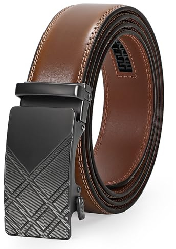 JasGood Cintura da uomo in pelle, con cricchetto scorrevole, cintura in pelle per uomo, con fibbia automatica, larghezza 3,5 cm, 145cm: 120cm-137cm Taille Verstellbar