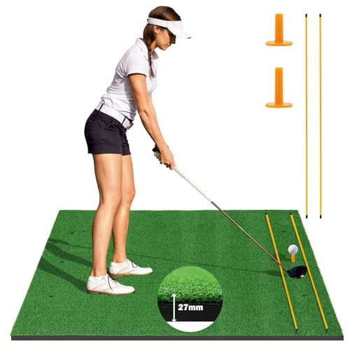 LEONFFS 5 x 4 Fuß Golf-Übungsmatte, künstliche Golf-Schlagmatte mit 2 Gummi-Tees und 2 Ausrichtungsstäben, tragbare Chipping-Matte für Profis und Anfänger, 152 x 117 cm