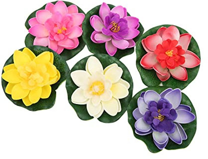 Lot de 6 Plantes Artificielles pour Bassin, Nénuphars Flottants en 6 Couleurs, Idéales pour la Décoration de Bricolage, les Décorations de Piscine et d'étang, Accessoires de
