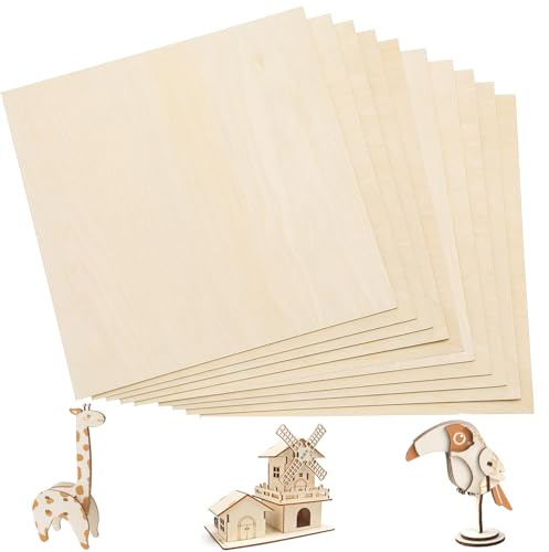12Pack Balsa Wood Sheets - 300X300MM Plywood Sheets, Basswood Sheets Rectangle Blank Thin Wooden Board Sheets Craft Plate for DIY Woodcraft Painting Engraved Model Making Pyrography Wood Burning