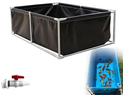 Pounjsd Faltbecken für Koi und Teichfische,Segeltuch Rahmen Fischteich,Fischteich aus PVC-Segeltuch mit Stahlrahmen,kubischer Fischteich mit Ständer, Einfach Einzurichten(2 * 1.5 * 0.5m-Schwarz)
