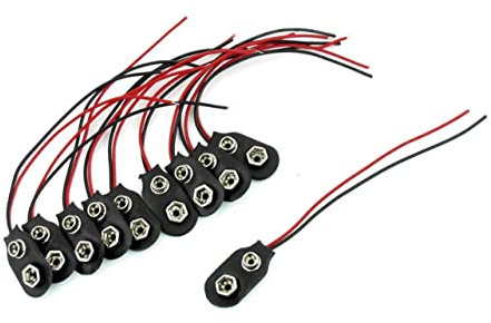 Uonlytech Connettore Per Batteria Da 9 v Con Cavo 10 Cm, Morsetto Clip Tipo i 10 Pezzi, Accessorio Per Alimentazione Led e Dispositivi Elettronici, Materiale Plastica e Metallo, Nero, Uso Elettrico