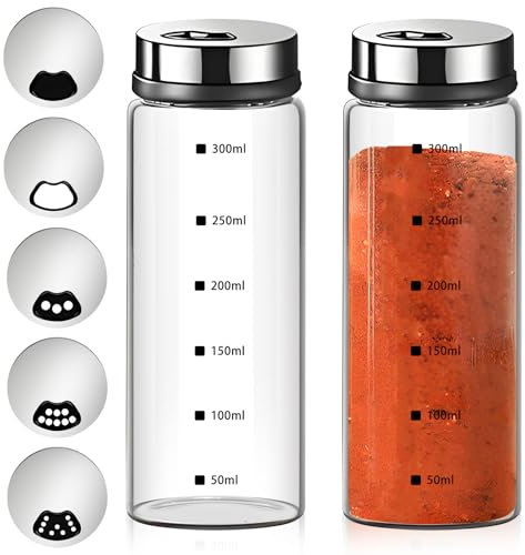 2 saleros y pimenteros grandes, saleros y pimenteros de vidrio con orificios de vertido ajustables, dispensadores de sal y pimienta con tapas extraíbles de acero inoxidable, saleros y especias