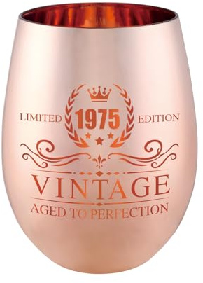 xilaxila Regalos de cumpleaños número 50 para mujer, copa de vino vintage de 1975, decoraciones de 50 cumpleaños para ella, ideas divertidas de regalo de cumpleaños (copa de vino, 1975)