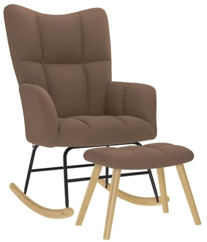 vidaXL Schaukelsessel mit Hocker Braun Stoff, Stuhl, Entspannungsstuhl, Relaxsessel, Wohnzimmerstuhl, Wippe, Stoffstuhl, Stoffschaukelstuhl