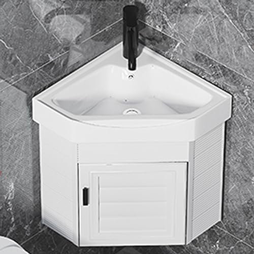 Generisch Eckwaschbecken-Kombination für kleine Räume, wandmontiertes Waschbecken, Badezimmerschrank mit Wasserhahn und Abfluss (Farbe: Weiß, 37 cm, Größe: Schrank)