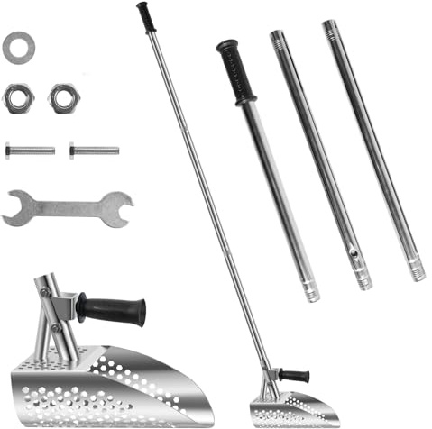shaojian 55inch Long Handle Sand Scoop Heavy Duty 304 Stainless Steel Metal Detecting Shovel with Removable Head, Rustproof Handheld Beach Shovel for Sand Sifting and Treasure Hunting