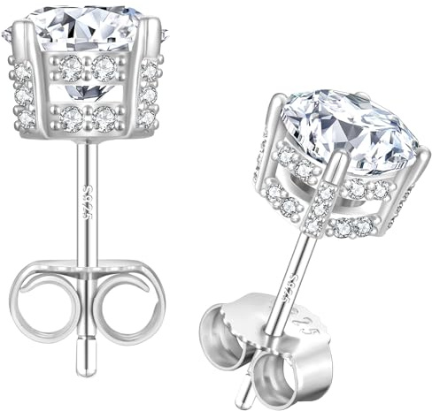 KRKC Moissanit Ohrringe, Moissanite Ohrstecker für Damen, 14K Weißgold Vergoldetes 925 Sterling Silber, Königskronen Design, 2 Karat D-Farbe VVS1 Hypoallergen, Geschenk für Frau Mutter Freundin Sie
