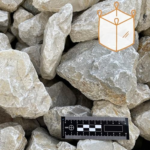 Via Matériaux Pierre à Gabion 80/150 Concassé Calcaire Premium, Big Bag de 1500kg, Blanc-Beige