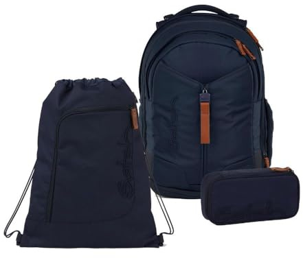 Satch Match Schulrucksack Set 3tlg. inkl. Schlamperbox und Sportbeutel (Nordic Blue Skandi Edition)