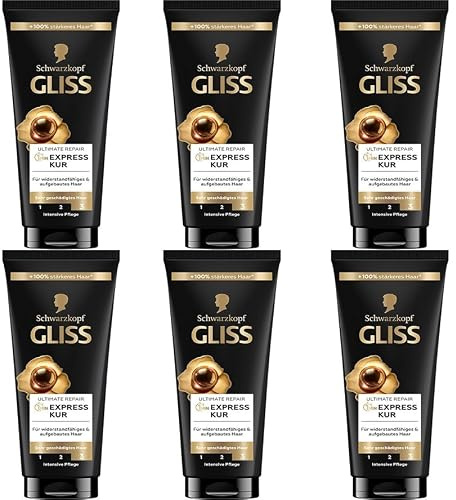 6x Gliss 1-Minute Express Kur Ultimate Repair Haarkur mit Keratin für extrem geschädigtes Haar, schon nach 1 Minute wirksam, 200ml (6er Pack)