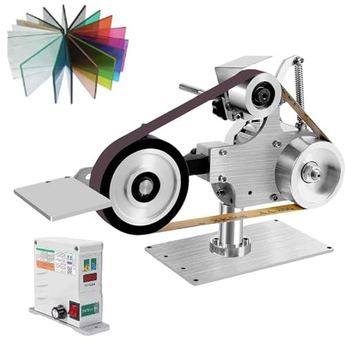 Lijadora de escritorio DIY de 550 W, amoladora de banco eléctrica con banda for cuchillos, lijadora de banda 1x30, con motor sin escobillas, pulidora de banco vertical for joyería, metal y madera.