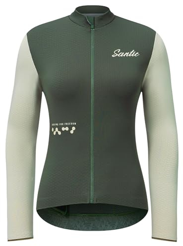 Santic cykeltröja dam cykeltröja långärmad smal för våren hösten vägcykel MTB termotröjor, Grön, M