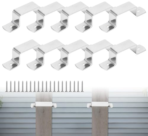 Lot de 10 supports de sécurité pour panneaux de clôture en acier inoxydable pour panneaux, supports de poteau en bois/béton, supports de panneau de clôture pour arrêter les cliquetis (30 mm, 80 mm)