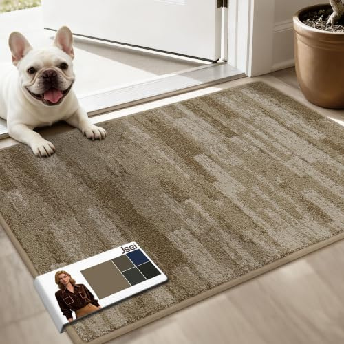 JSEI Dirt Trapper Door Mat 24x36, Non-Slip Doormats Washable Entryway Mat, Welcome Floor Mat Absorbent Low Profile Dog Door Mats for Front Back Door, Wet Shoes & Paws, Beige