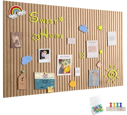 90x60cm Grande Planche à Pins en Feltre Autocollante, Tableau en Feltre avec 30 Épingles à Message, Tableau Mémo pour Bureau, Cuisine, Photos, Mémos, Jaune Longan