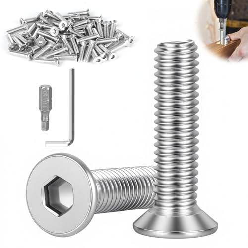 50 Stück Senkkopfschraubens M6, M6 x 25 mm Senkkopfschrauben Edelstahl, DIN 7991 M6 Senkkopfschrauben mit Inbusschlüssel und Schraubendreherbit für Geräte, Maschinen und Möbe