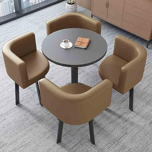 Runde Esstisch-Set mit 4 Stühlen – Besprechungstisch für Büroempfang, kleine Räume, Café und Esszimmer – stilvolle braune Möbelkombination