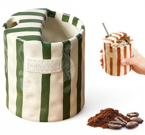 Shelprojsu 10oz Ceramic Coffee Mug,Retro Striped Coffee Cups,with Sip hole Espresso Ceramic Cup,novelty Hand-Painted Striped Travel Mugs-ideal Gift for Coffee Lovers(Green)