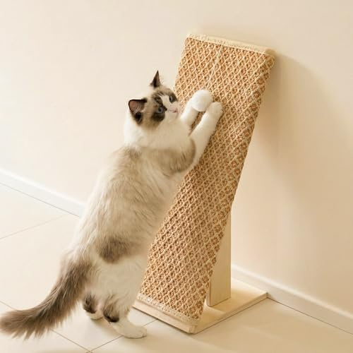 PETKARAY Rascador para Gatos, Poste rascador de sisal Natural de 65 cm con rampa, Resistente Protector de Muebles en Forma de L, Tabla de rascar para Gatos de Interior