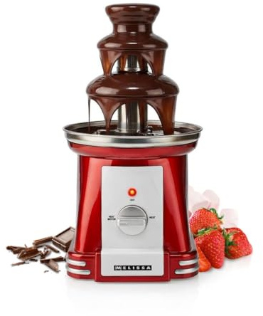 Melissa Retro Chocolate Fountain, 90W, 32cm Height 3-Tier Cascading Dessert Machine with Hot Melting Pot Base, 500g-1000g Capacity - Red