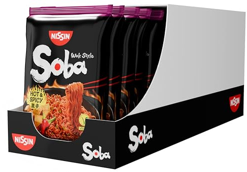 Nissin Soba Bag Hot & Spicy Instant-Nudeln, Wok Style, 9er Pack | Achtung, nur für Spicy Lover: der schärfste Soba-Genuss im Sortiment. So scharf und doch so köstlich, fertig in 3 Minuten.