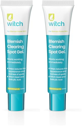 Witch Blemish Clearing Spot Gel with Salicylic Acid and Witch Hazel, anti inflammatory, reduces redness, calms,soothes and helps clear effected pores. 15ml (Pack of 2)
