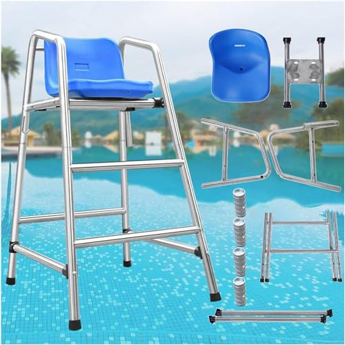 Lifeguard Stuhl für Pool-Deck, abnehmbarer Edelstahl-Outdoor-Stuhl mit Sitzhaken und Sonnenschirmloch, trägt bis zu 330 kg