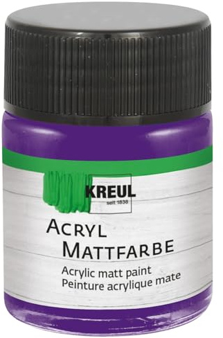 KREUL 75534 - Acryl Mattfarbe, violett im 50 ml Glas, cremig deckende, schnelltrocknende Farbe auf Wasserbasis, für viele verschiedene Untergründe geeignet
